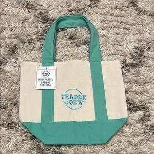 Trader Joe’s mini pastel canvas tote bag. Mint. New with tag.